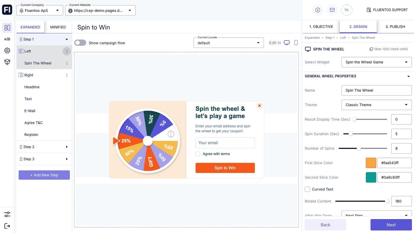 Fluentos Design Tool Creating Spin The Wheel Popup