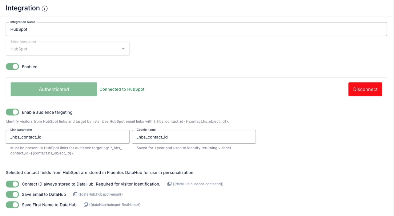 HubSpot integration in Fluentos Dashboard