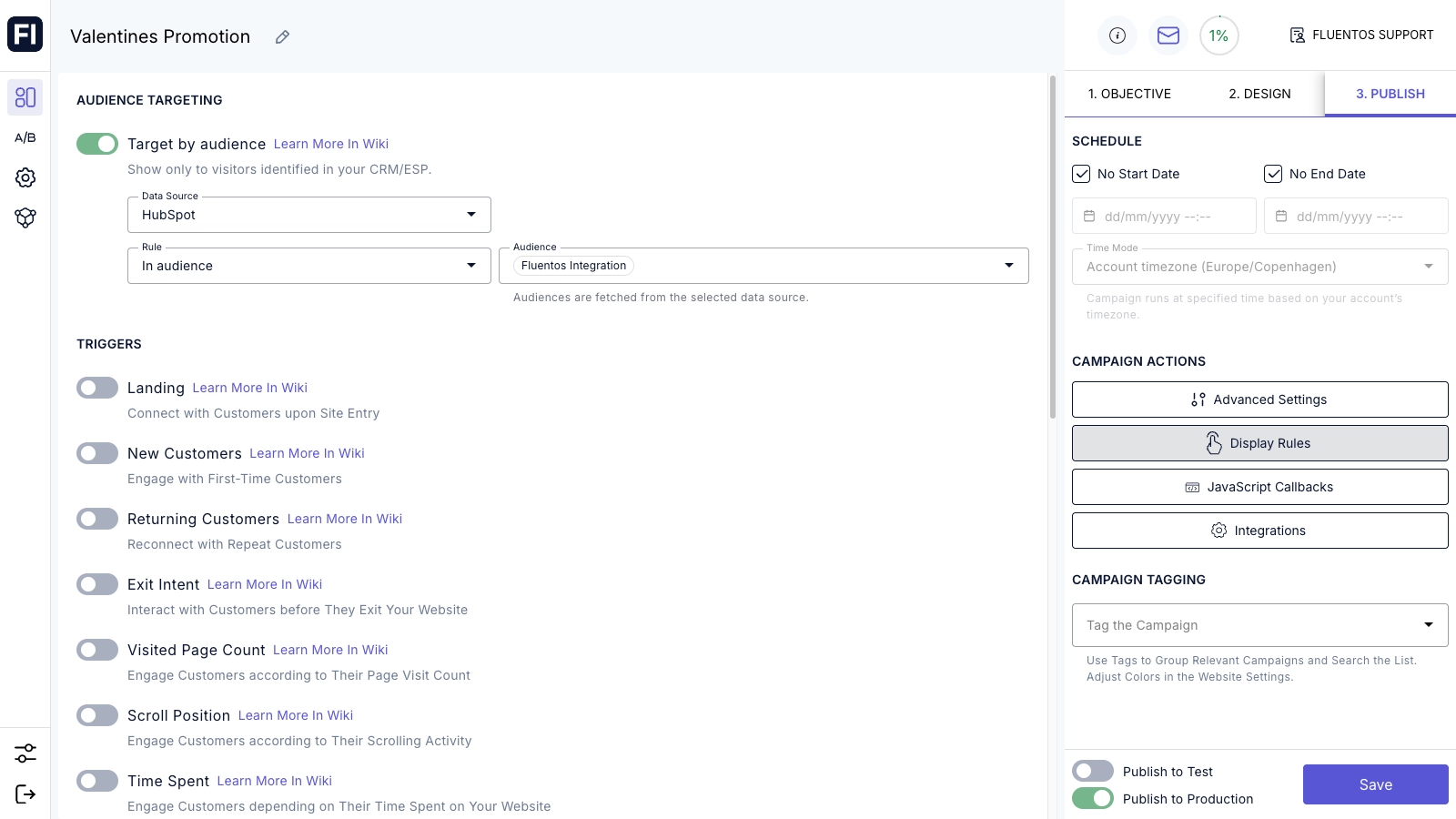 HubSpot targeting in Fluentos Dashboard