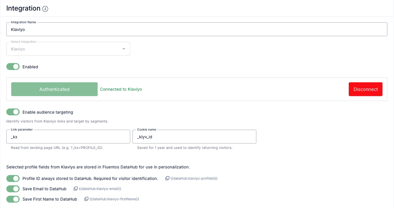 Klaviyo integration in Fluentos Dashboard