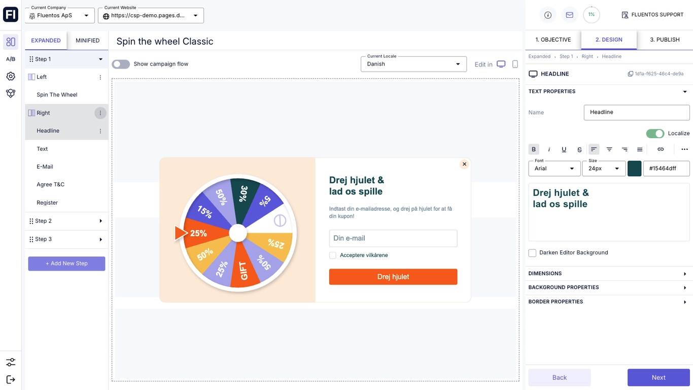 Fluentos popup builder with localization tools for multilingual popup campaigns across global markets.