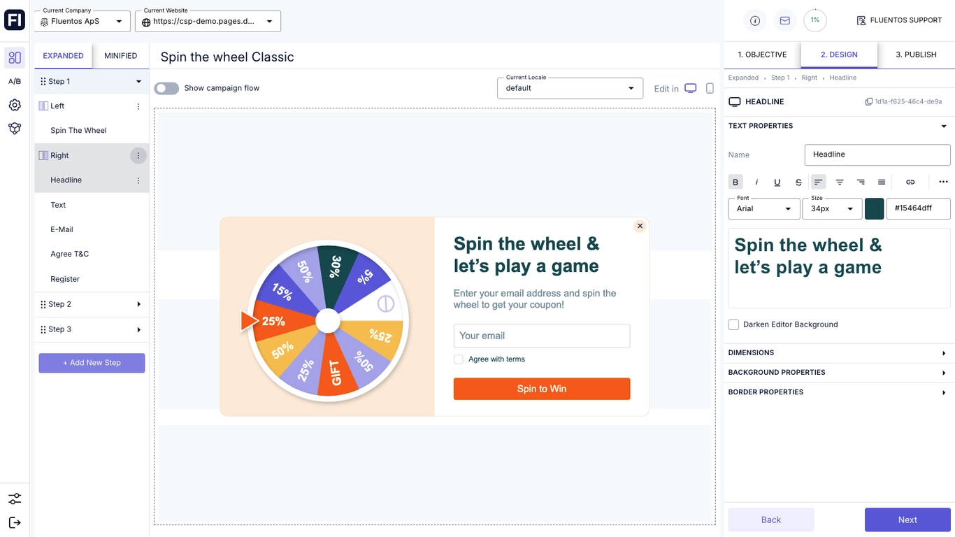 Fluentos popup builder with localization tools for multilingual popup campaigns across global markets.