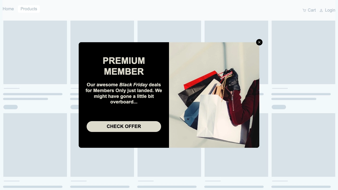 Personalized popup campaign with member-exclusive offer and behavior-based targeting.