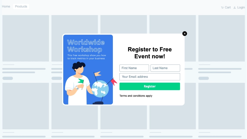 Back-in-stock popup campaign with email signup form for product availability notifications.