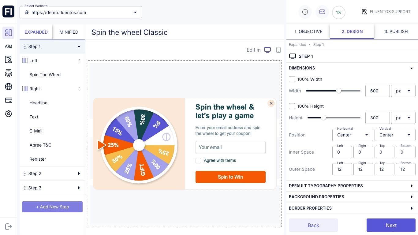 Fluentos Design Tool Creating Spin The Wheel Popup